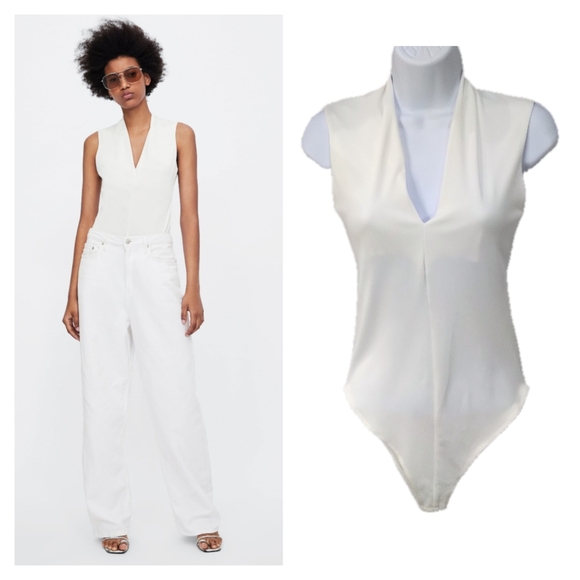NWT Zara Deep V Sleeveless Bodysuit - Picture 1 of 7